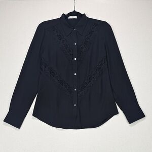 Aritzia Babaton Franky Blouse Button Down Lace Cut-outs Size Small